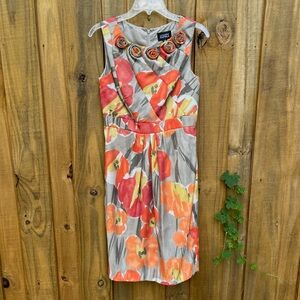 🌟3 for $25🌟 
Adrianna Papell Women’s Gray/Orange/Yellow Midi Sheath Dress